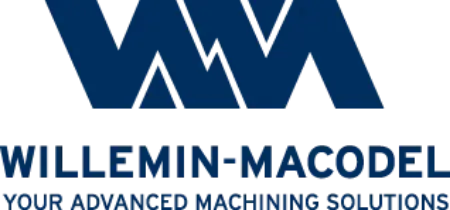 Dark blue logo for Willemin-Macodel machining company against a white background.